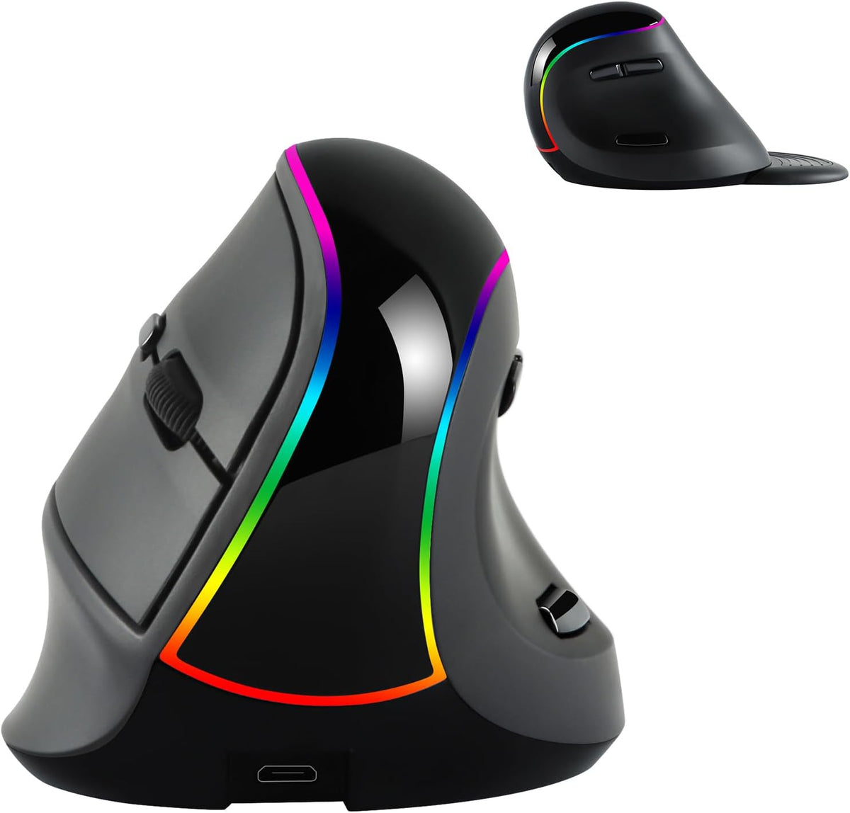 Yocunker ergonomic vertical mouse front view with RGB lighting