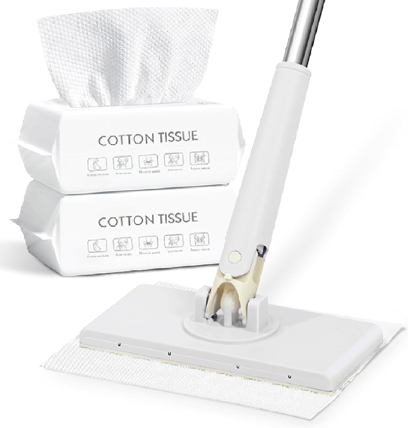 Generic automatic cloth changing mini mop front view showing white ergonomic handle and cleaning base.