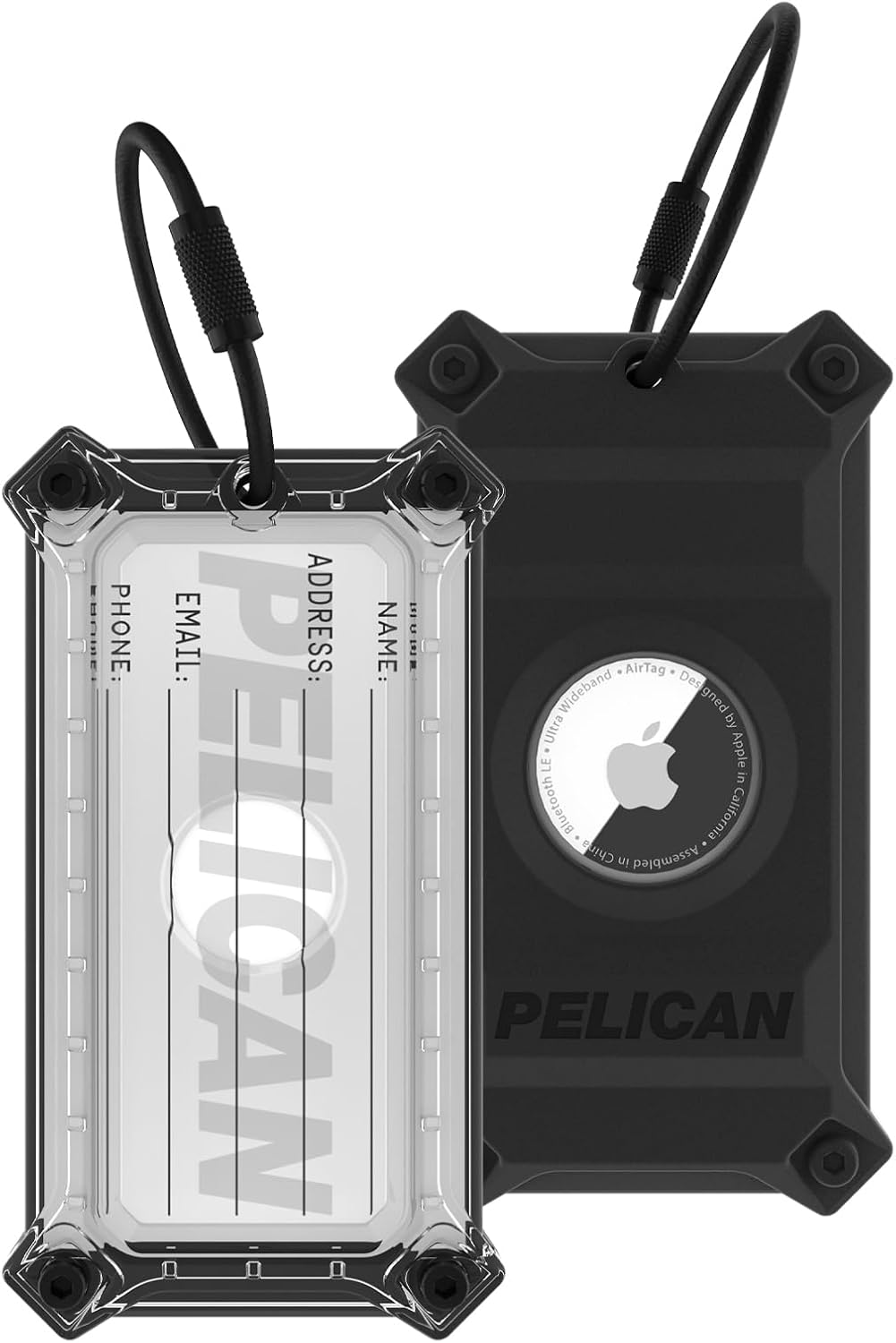 Pelican AirTag tracker showing contact card compartment