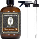 Essentially KateS Premium Cinnamon Leaf Essential Oil front view of four fluid ounce amber glass bottle with premium labels