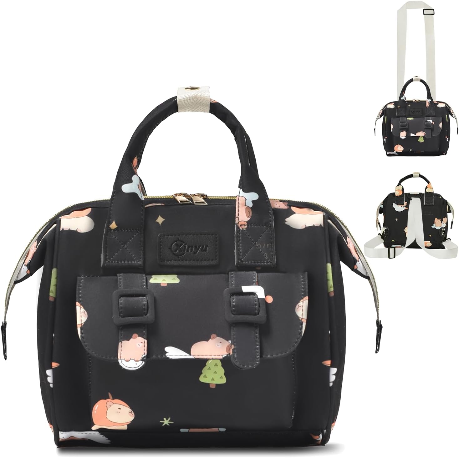 Mozzilog small diaper bag front view with black animal print