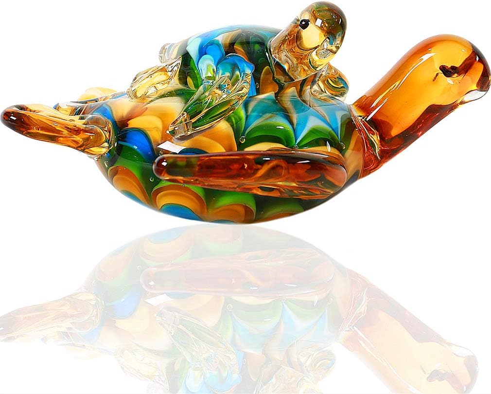 Eustuma hand blown glass sea turtle figurine front view