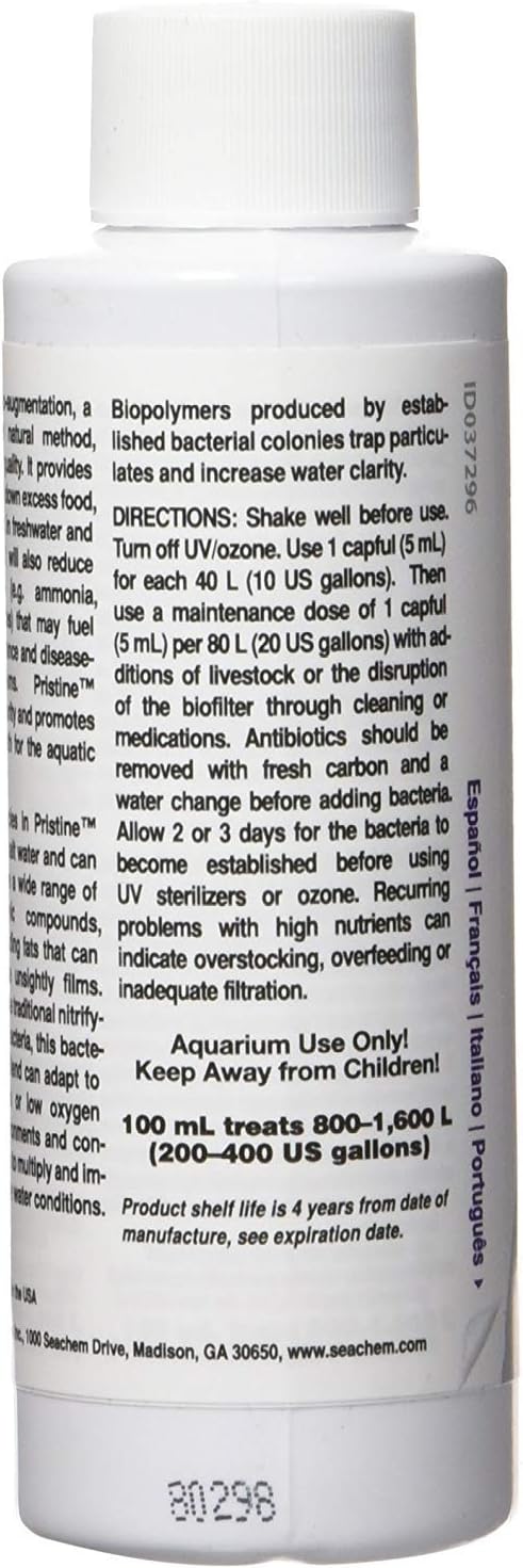 Seachem Pristine organic sludge eliminator packaging details