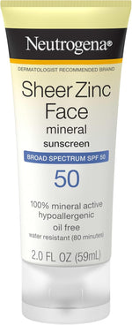 Neutrogena SPF 50 mineral sunscreen tube back label showing ingredients