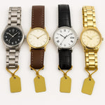 Gold retail merchandise labels laid flat