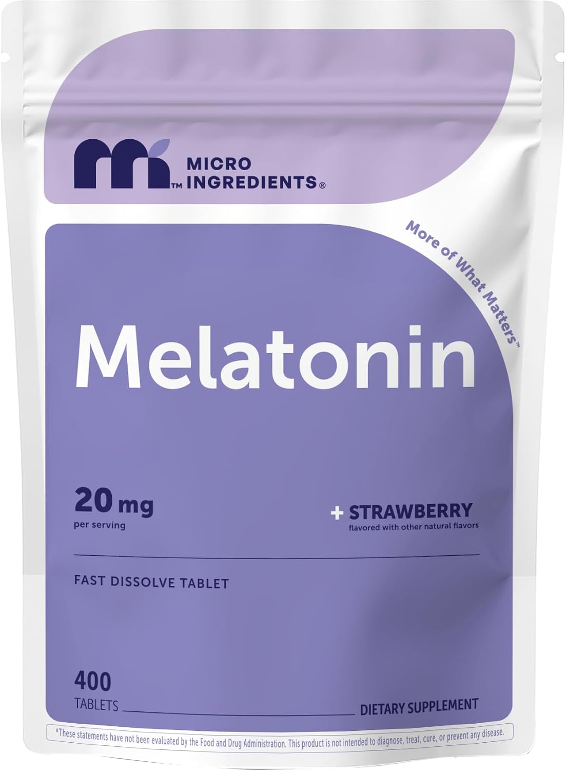 Micro Ingredients melatonin 20mg tablets front view