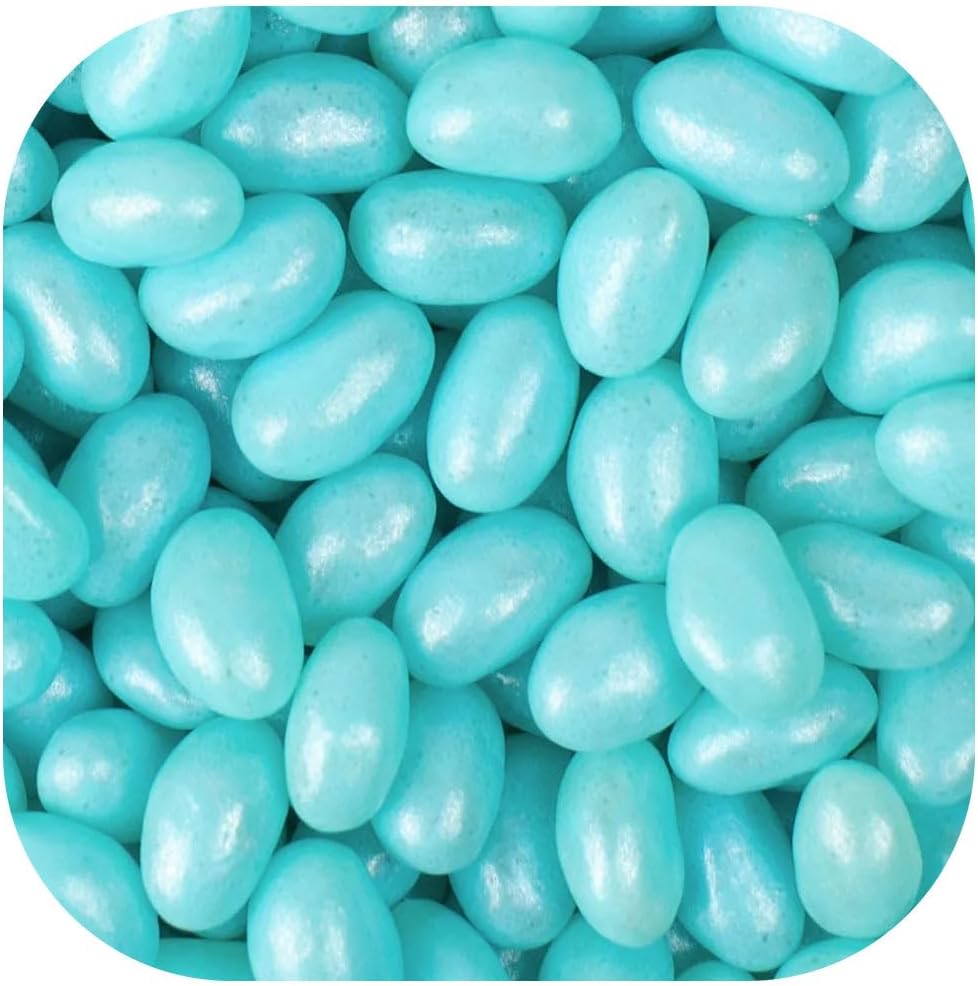 Just Candy Light Blue Blueberry Jelly Beans front view of twelve ounce party bag