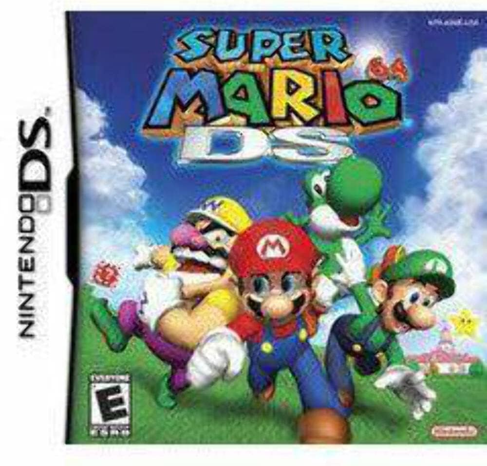 Nintendo Super Mario 64 DS video game cartridge case front view featuring Mario, Luigi, Wario, and Yoshi.