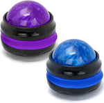 Coolrunner manual massage ball roller front view showing purple marble pattern resin sphere in black base