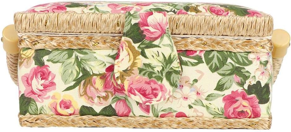 Oumefar sewing basket side profile highlighting the collapsible woven handle