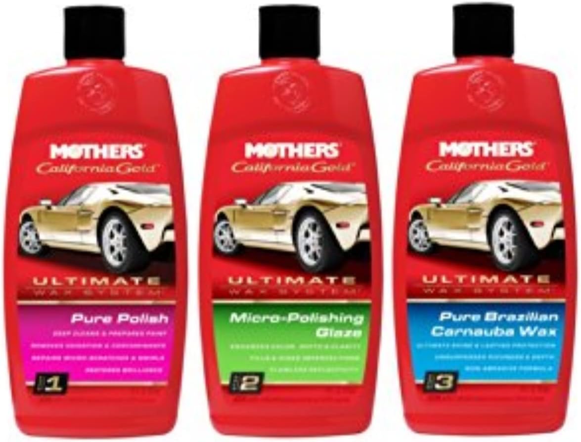 Mothers Complete Ultimate Wax System Kit three step automotive detailing bottles front view