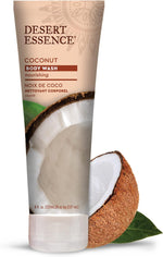 Desert Essence Coconut Body Wash pack of two shower gel bottles displaying brand label