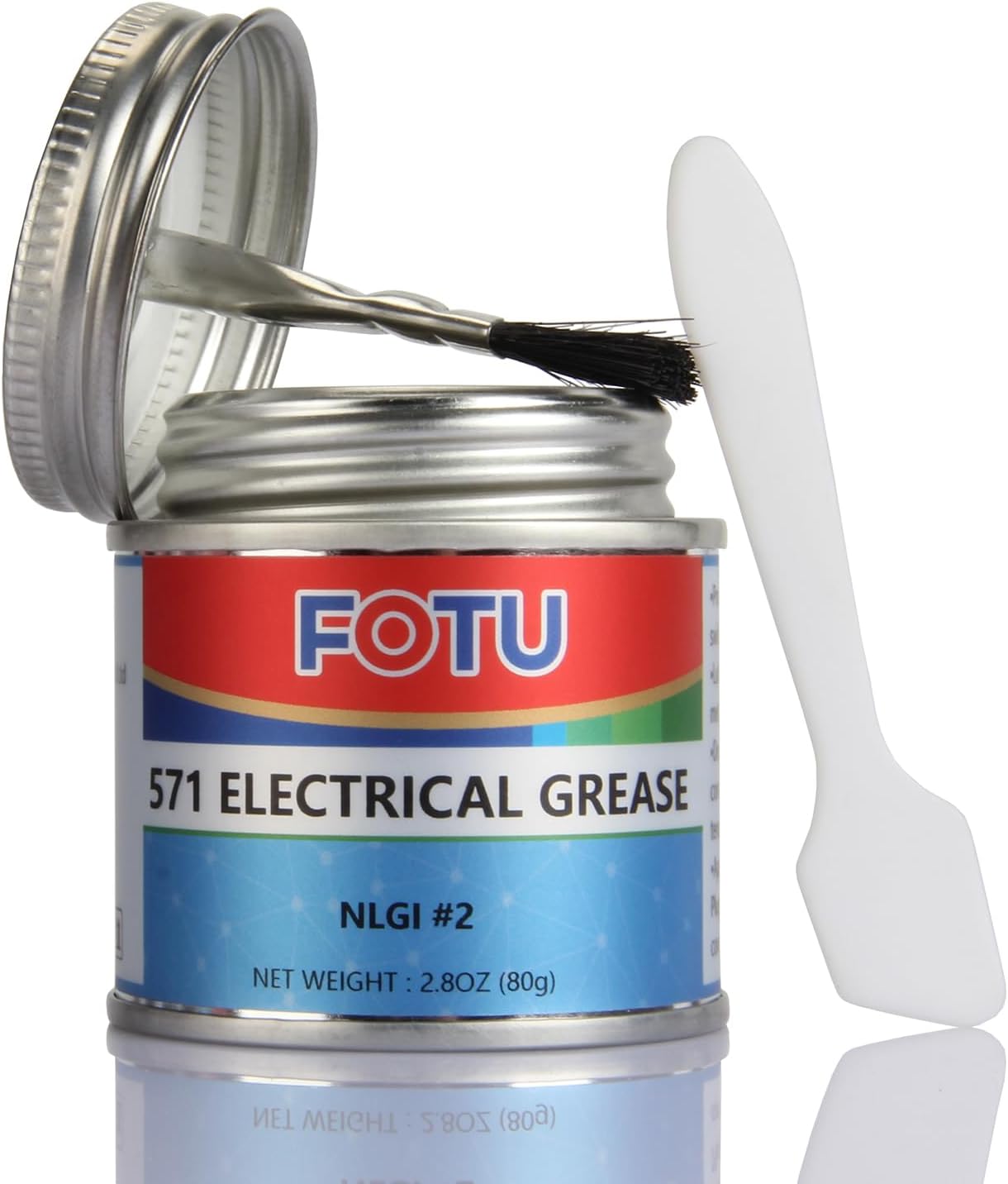 FOTU 571 Electrical Grease front view tin container with application brush.