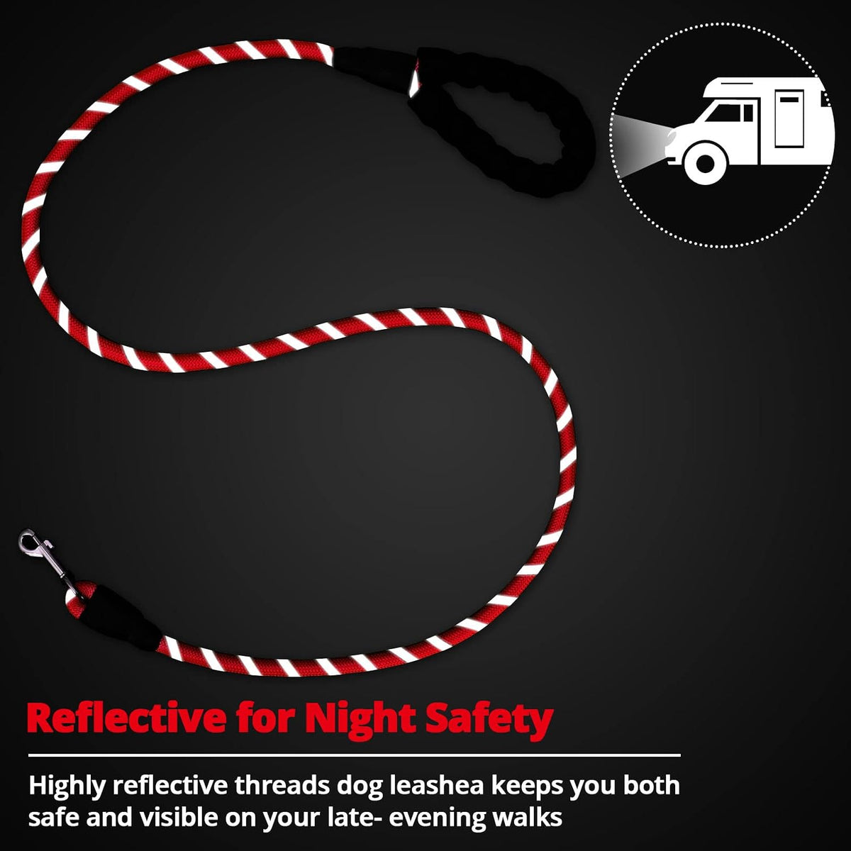 Jenico 6 ft red dog leash coiled on flat surface