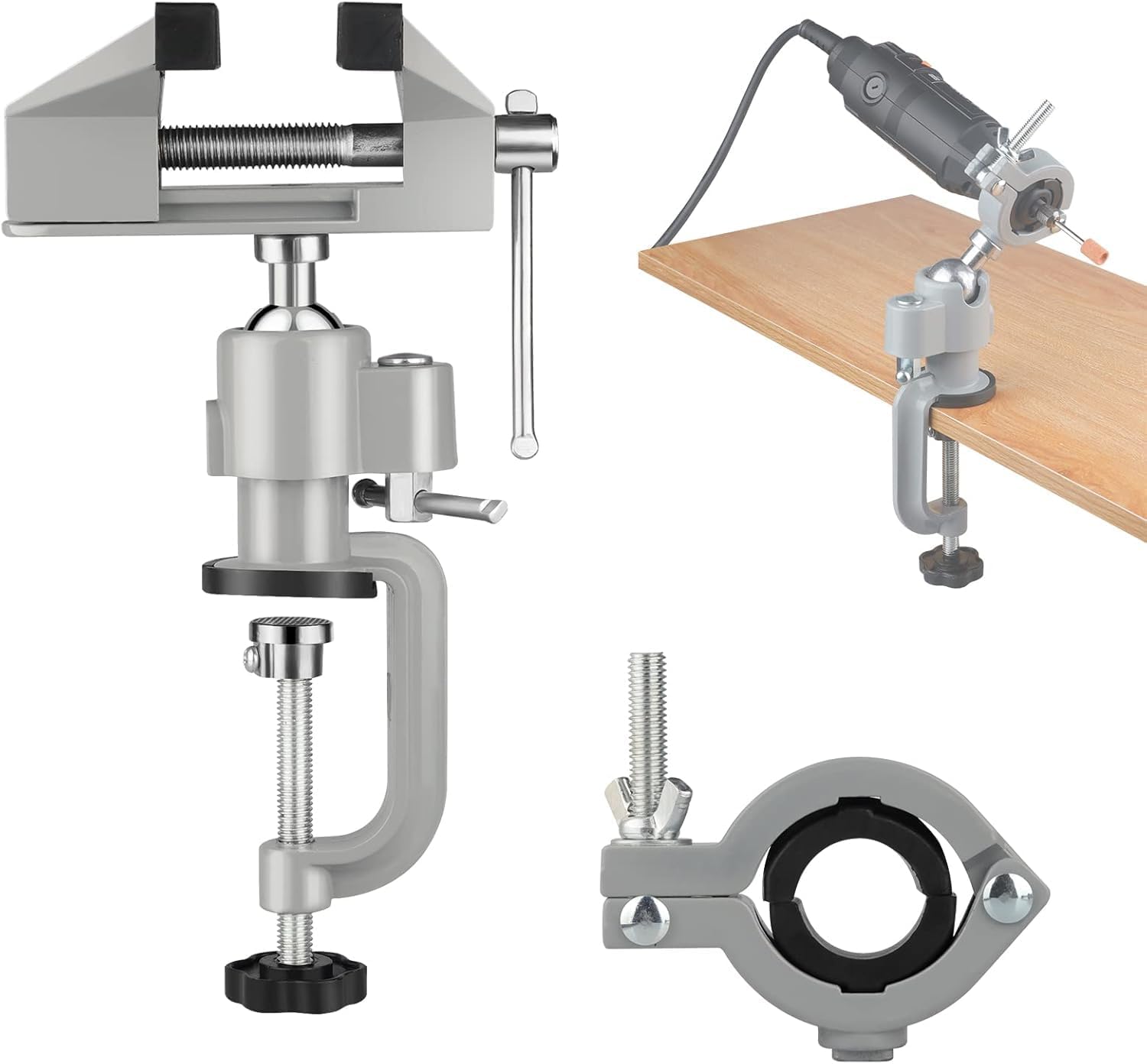 ZTUKOMN table vise front view showcasing 360 degree rotation.