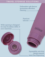 Bliss mauve travel toiletries organizer kit packed inside water resistant bag.