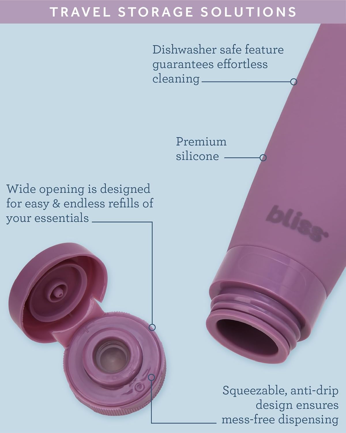 Bliss mauve travel toiletries organizer kit packed inside water resistant bag.