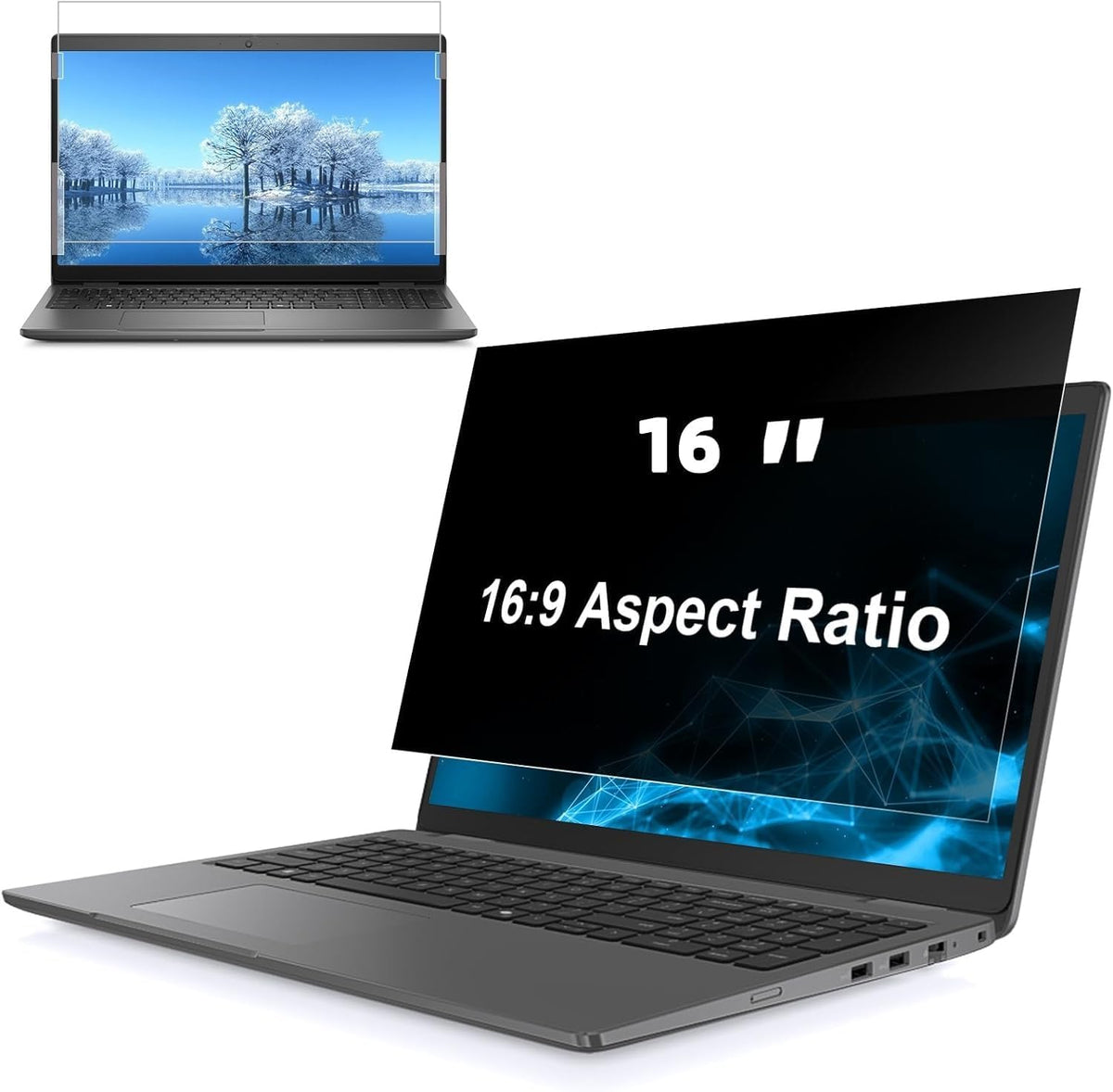 Hoktods 16 inch laptop privacy screen filter front view showing dark side angles