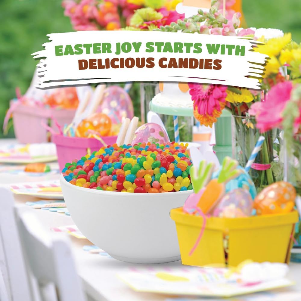 Close up view of multicolored Crazyoutlet jelly beans illustrating the soft texture and diverse fruit selection.