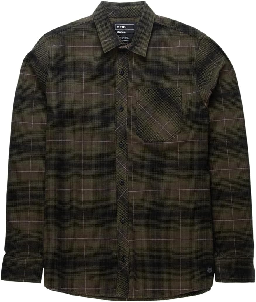 Fox Racing Source Flannel Shirt Olive Green front view premium cotton button down plaid shirt