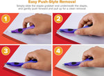 Push style mechanism lifting staple from paper cleanly
