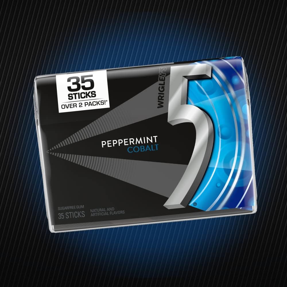 Back packaging of 5 Gum Peppermint Cobalt showing nutritional details