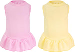 Choyaxo 2 pieces dog dresses front view yellow and pink pet summer skirts