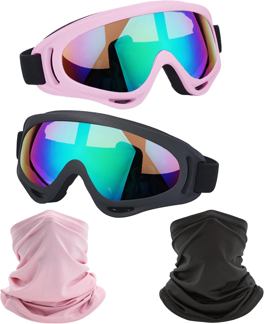 LJDJ motorcycle goggles 2 pack front view with colorful lenses