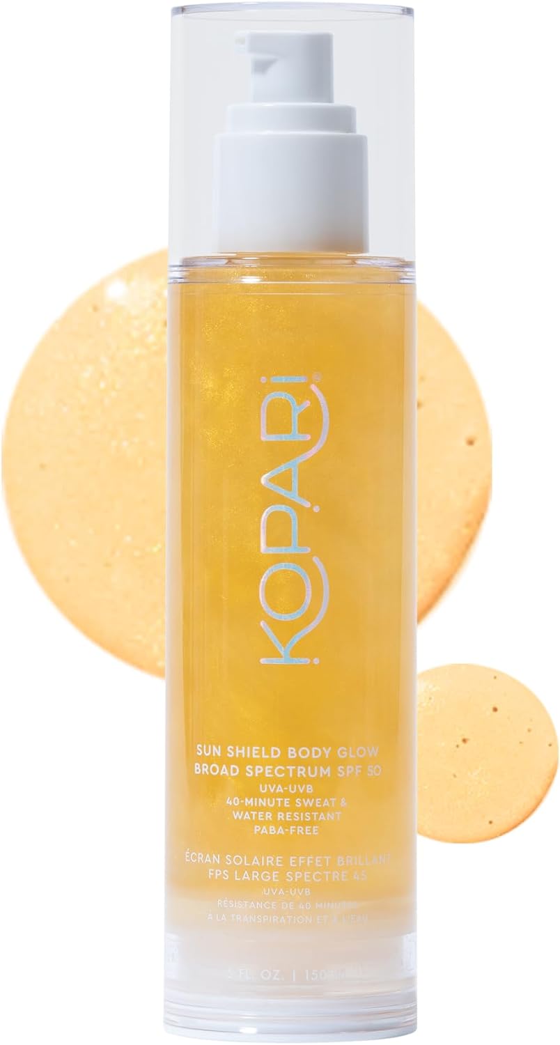 Kopari Sun Shield Body Glow, Broad Spectrum SPF 30, Lightweight Shimmering Gel Texture Absorbs Quickly, Non Sticky, Glowing Results, Golden Amber 5 oz - Image 9