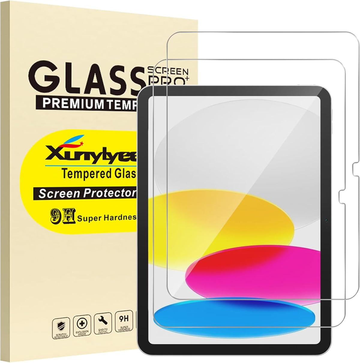 XunyLyee 2 pack tempered glass for iPad 10th and 11th Gen front view