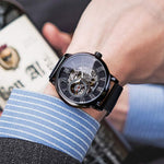 Forsining black dial mechanical watch on wrist
