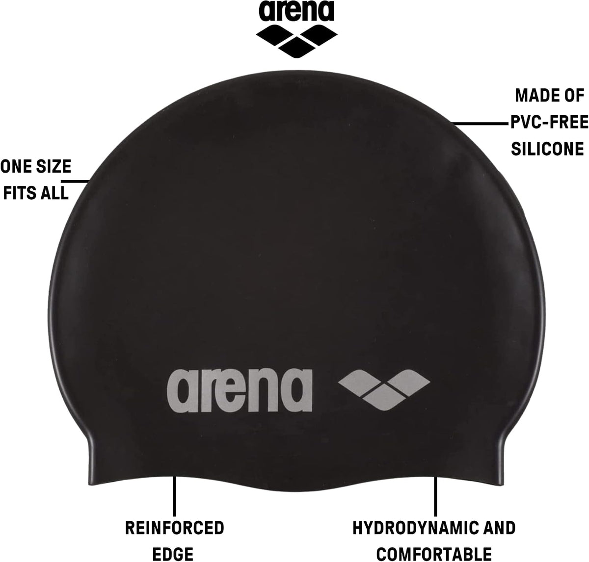 Arena Classic Unisex Soft Silicone Swim Cap for Women and Men, Intensive Training Comfortable Non-Slip Long Hair Swimming Hat - Image 2