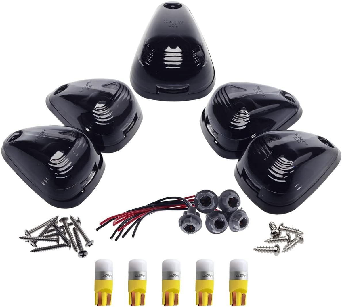 HERCOO smoke roof cab marker lights five piece assembly kit front view showing smoked lenses