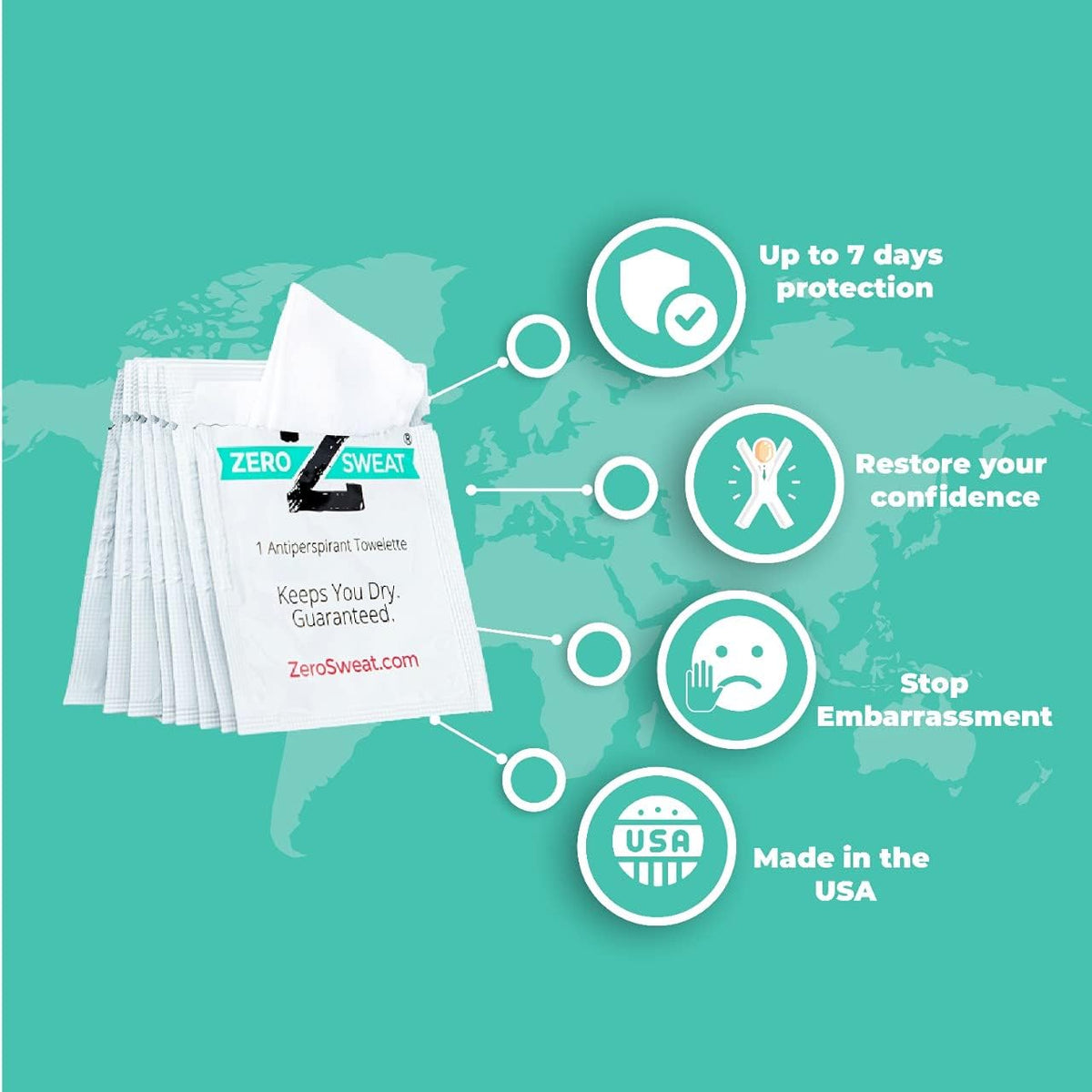 ZeroSweat clinical strength sweat control wipes close up