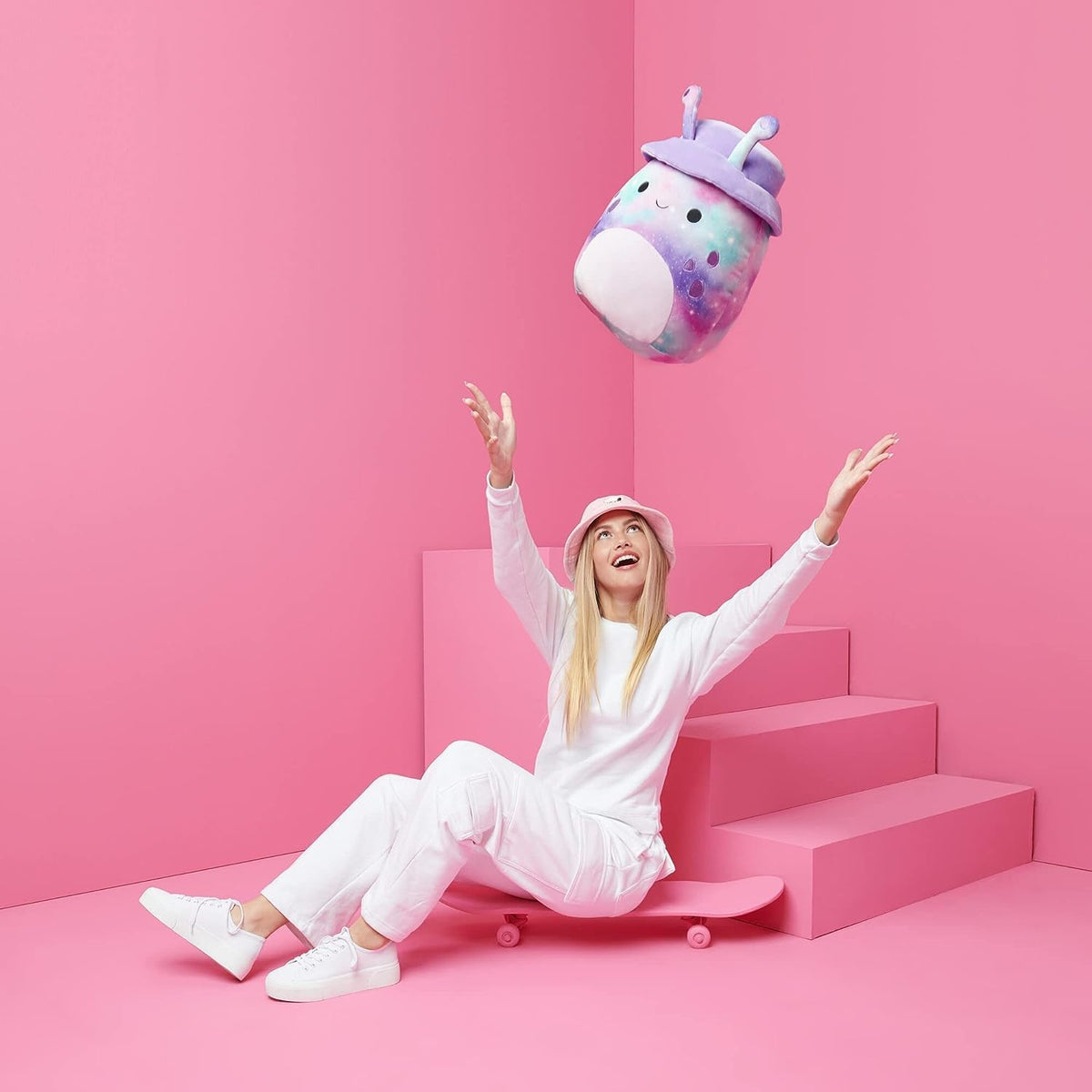 Squishmallows Daxxon 12-inch plush showing bucket hat detail