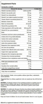 Swanson Active One Multivitamin with Iron supplement facts label
