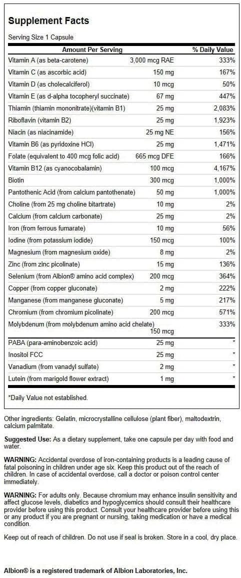 Swanson Active One Multivitamin with Iron supplement facts label