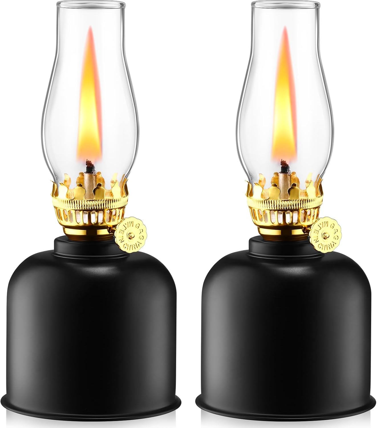 Tujoe vintage metal glass kerosene oil lamp front view