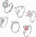 Jstyle fidget anxiety rings front view featuring silver-tone adjustable spinner bands.