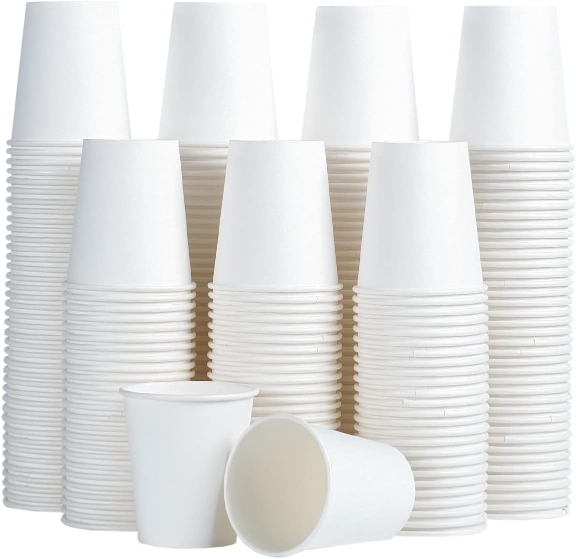 SIUQ 5 Ounce Paper Cups front view of 300 pack stack.
