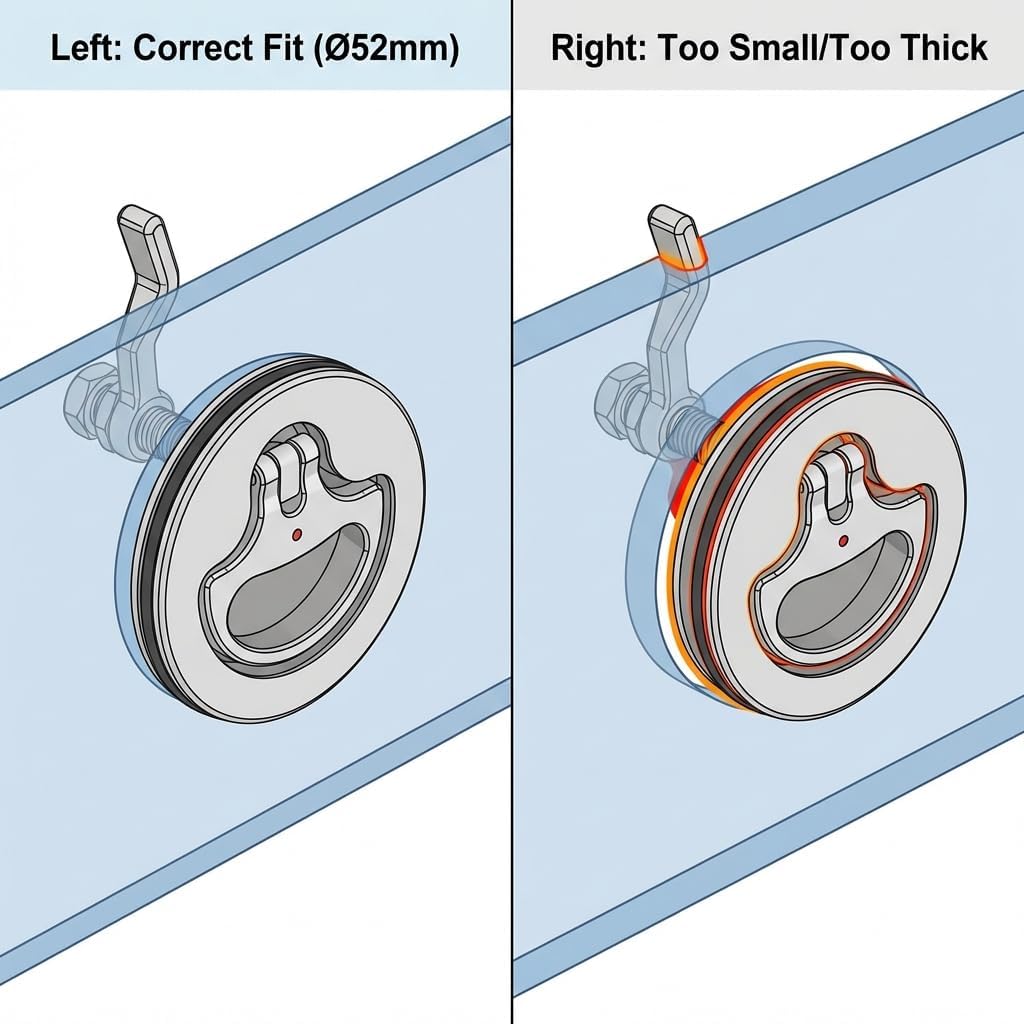 QWORK stainless steel hatch lock dimensions and cutout view