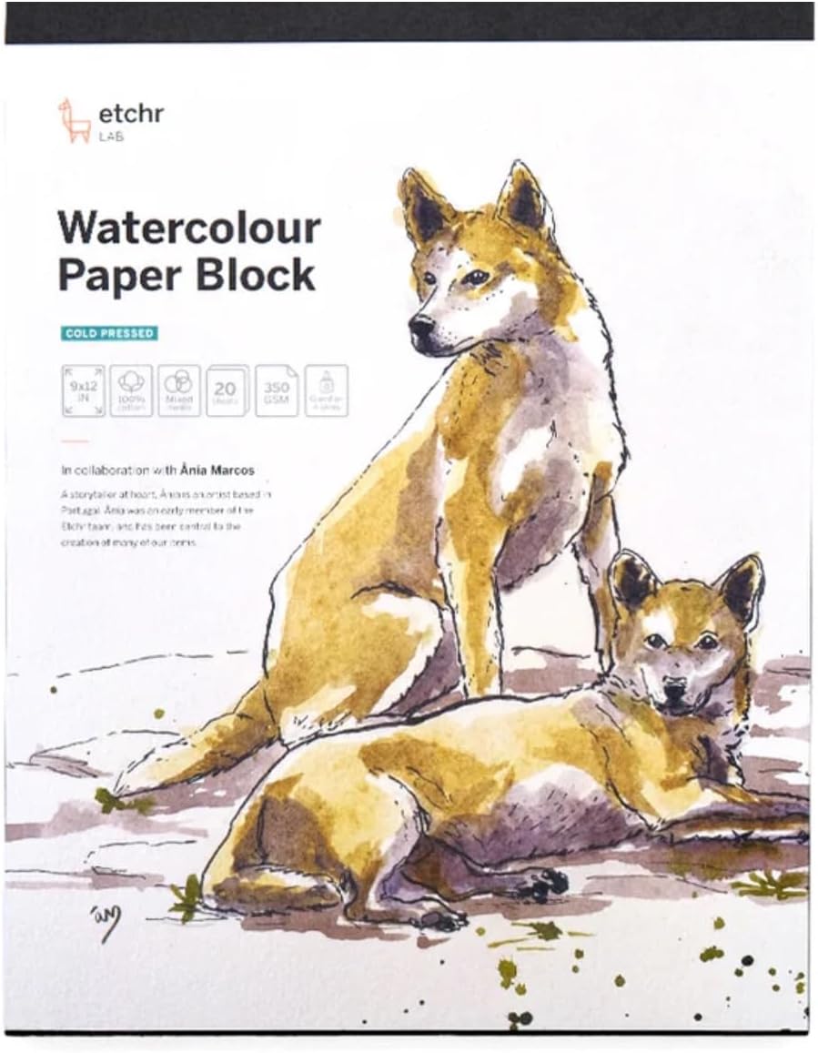 ETCHR watercolor paper block front view with 9x12 inch cold press packaging