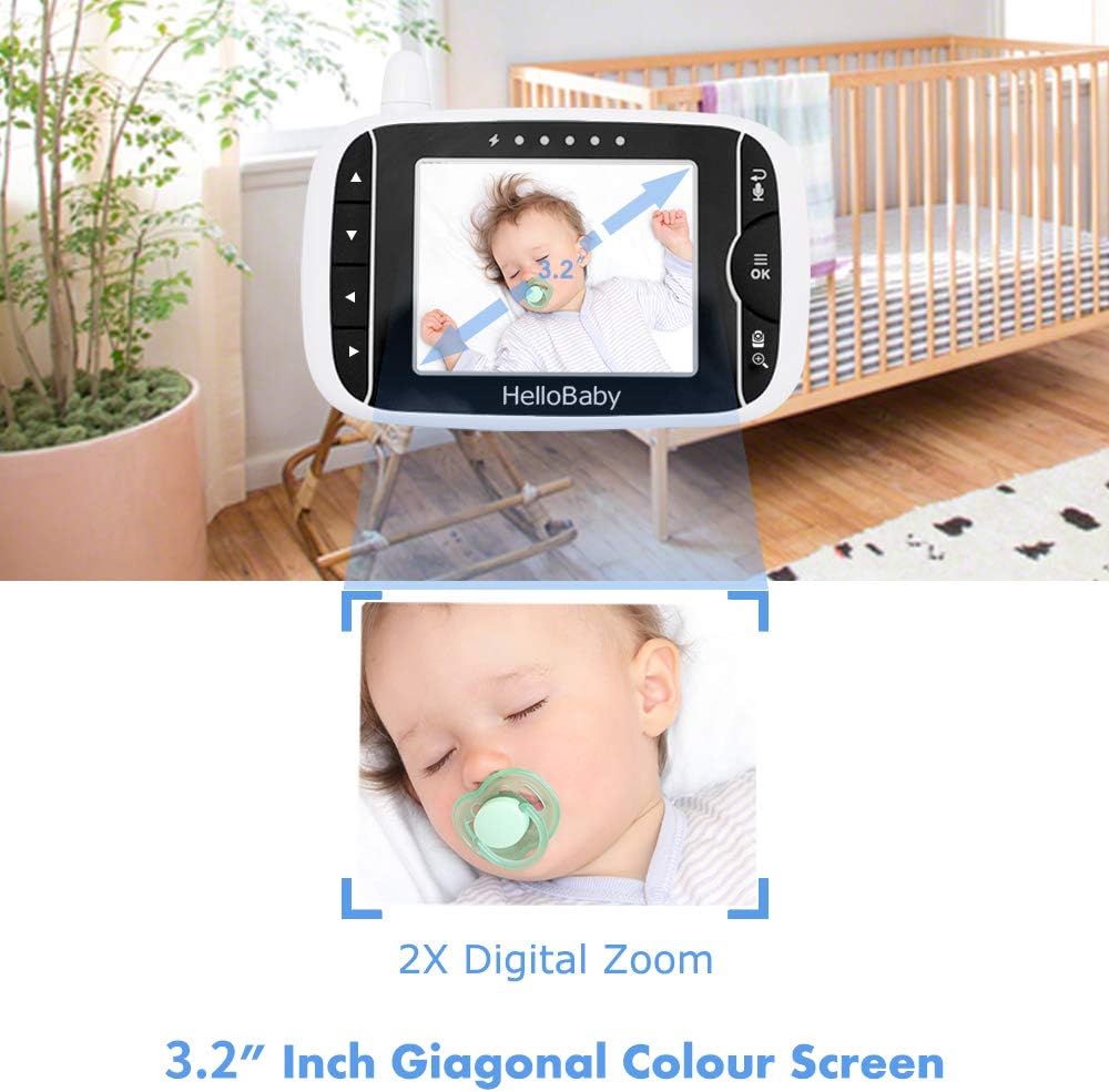 HelloBaby portable baby monitor parent unit held in hand