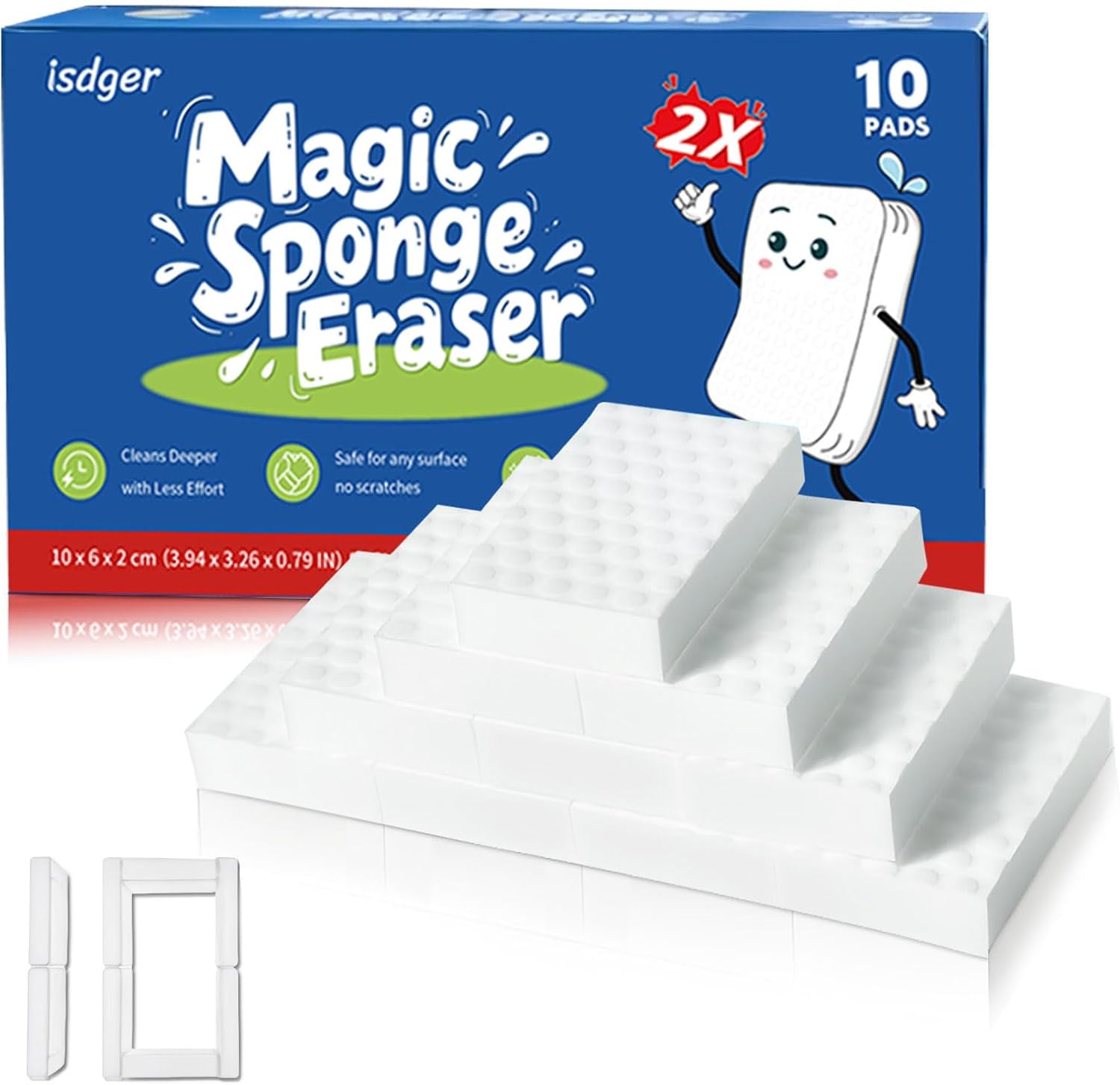 ISDGER Glass Cooktop Cleaner Sponge 10 pack front view of magic eraser packaging