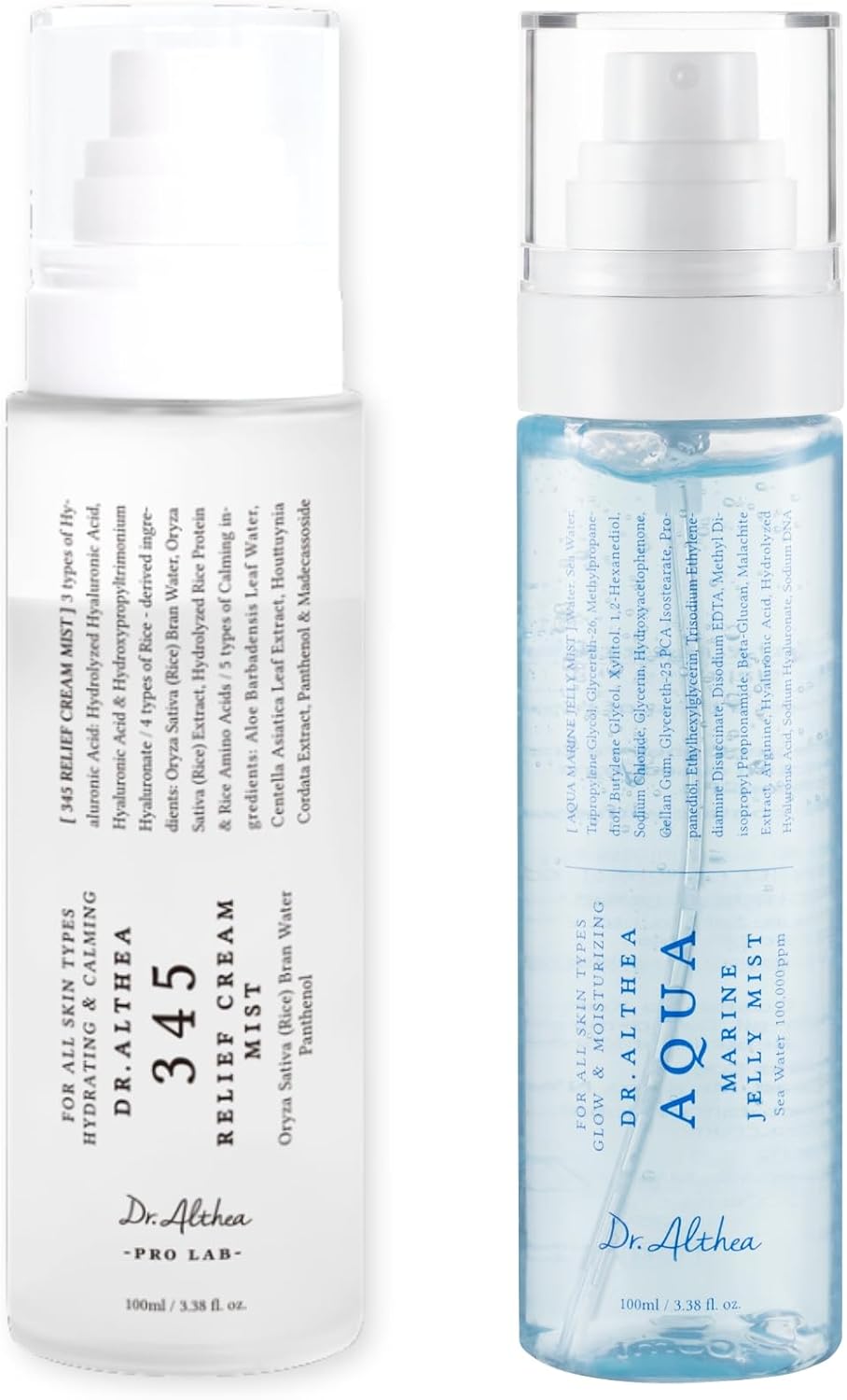 Dr. Althea Relief And Glow Mist Duo pack front view showcasing the two facial mist bottles.
