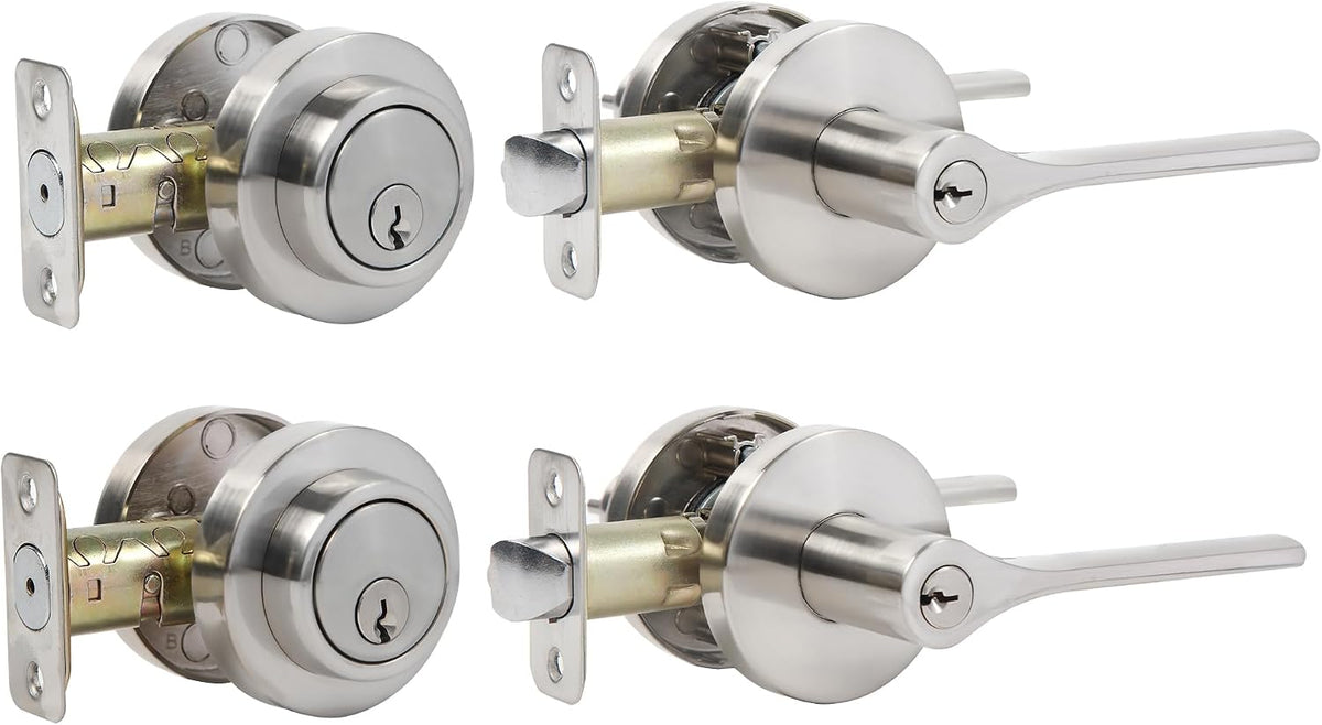Front Door Lock Set, Exterior Door Handle with Deadbolt Lock, Exterior Door Lock Set, Doorknob with Lock and Key, Round Entry Door Locksets, Satin Nickel (All Keyed Alike) 1Pack - Image 10