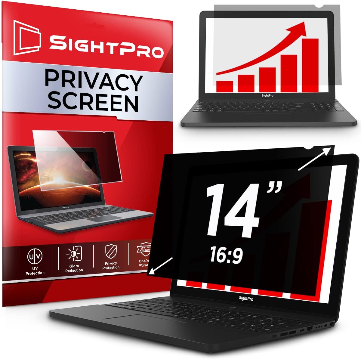 SightPro 14 inch laptop privacy screen filter front view on a modern notebook
