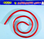 Close up of an individually wrapped 34 inch Red Vines Super Rope red licorice candy.