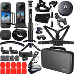 Husiway accessories kit for Insta360 X5 front view showcasing hard shell carrying case and premium action mounts
