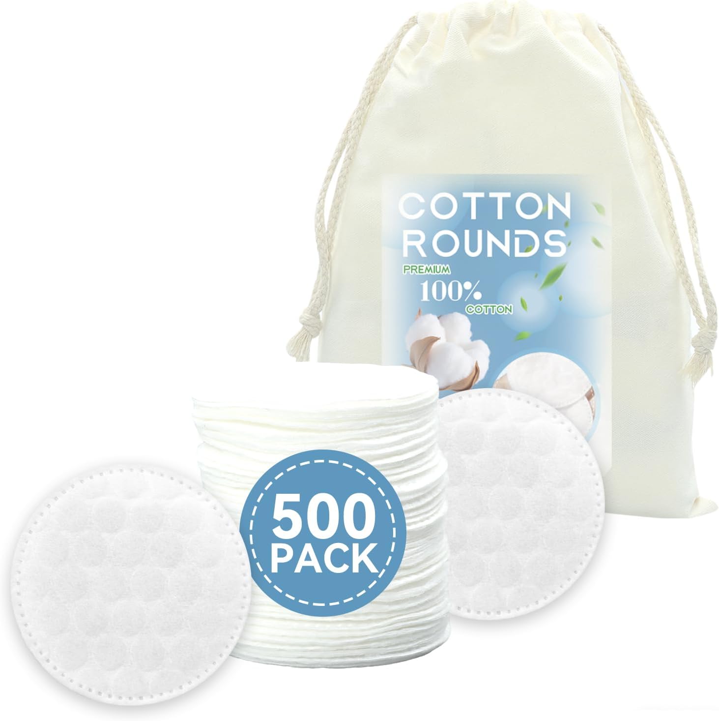 Cliganic premium cotton rounds for face front view packaging showing five hundred count